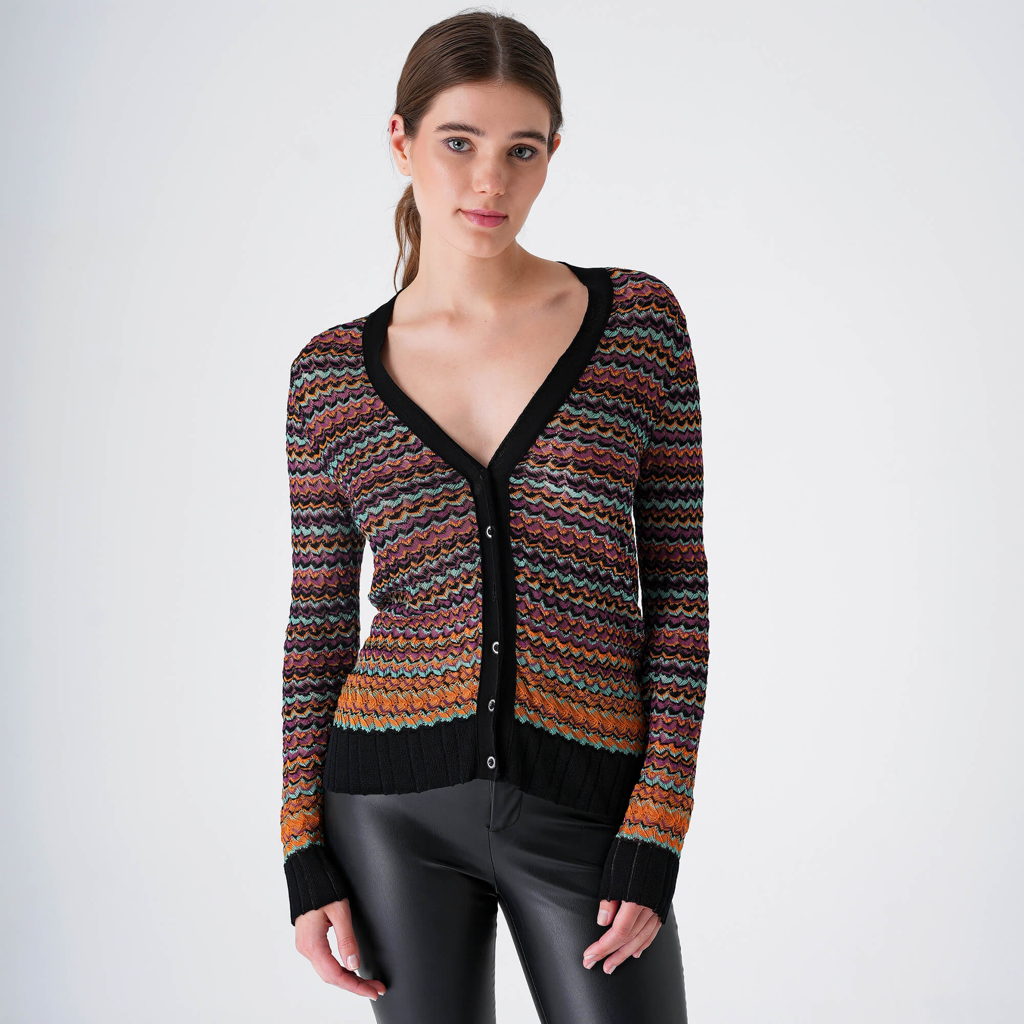 Missoni Mare - Black&Multicolor Zigzag Knitted Cardigan 